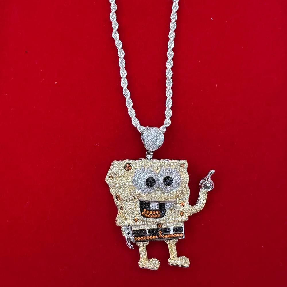 New silver plated SpongeBob SquarePants pendant charm with new rope necklace